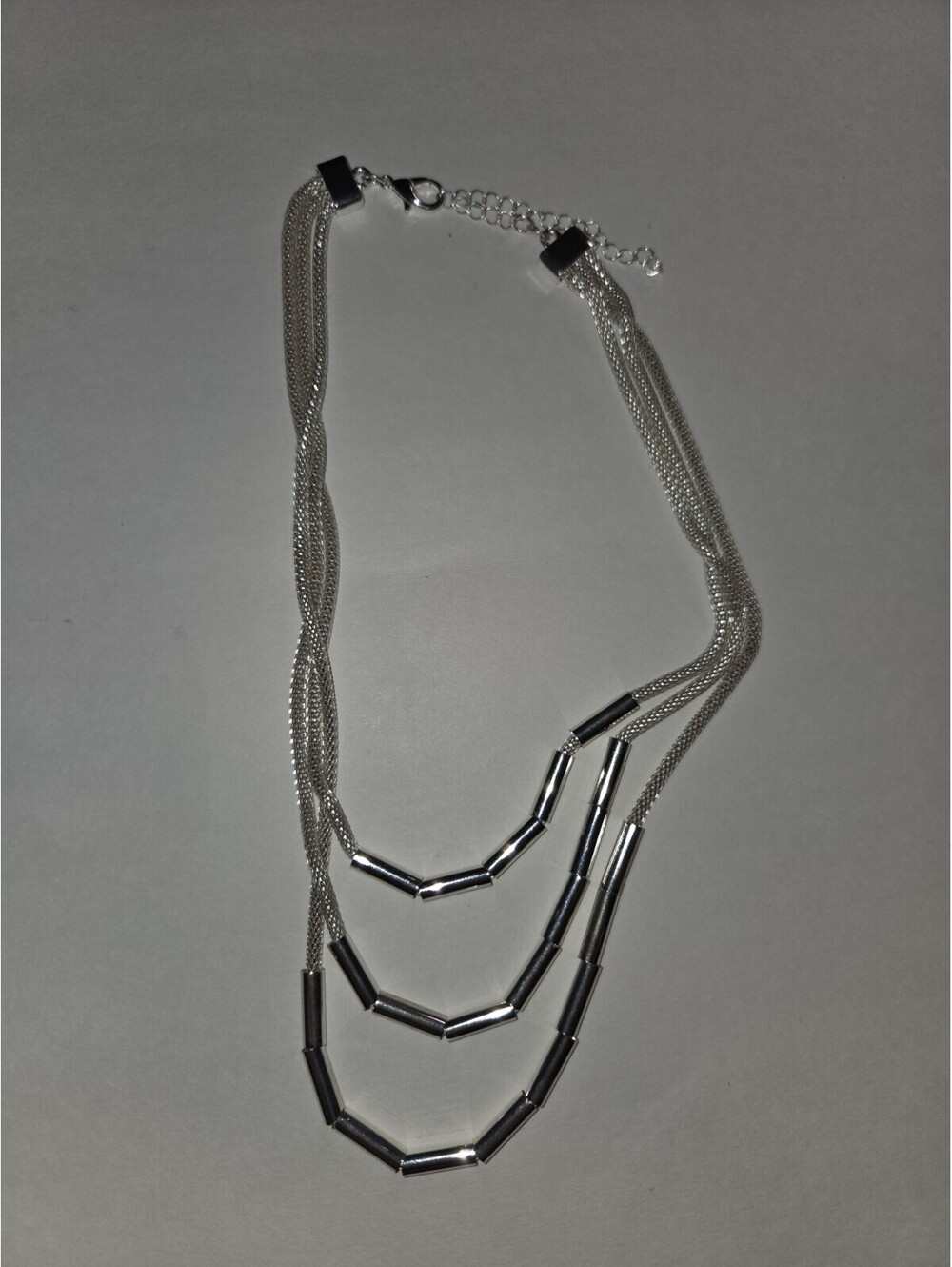 Necklace Cascade Silvertone 3 Strand Chain J1